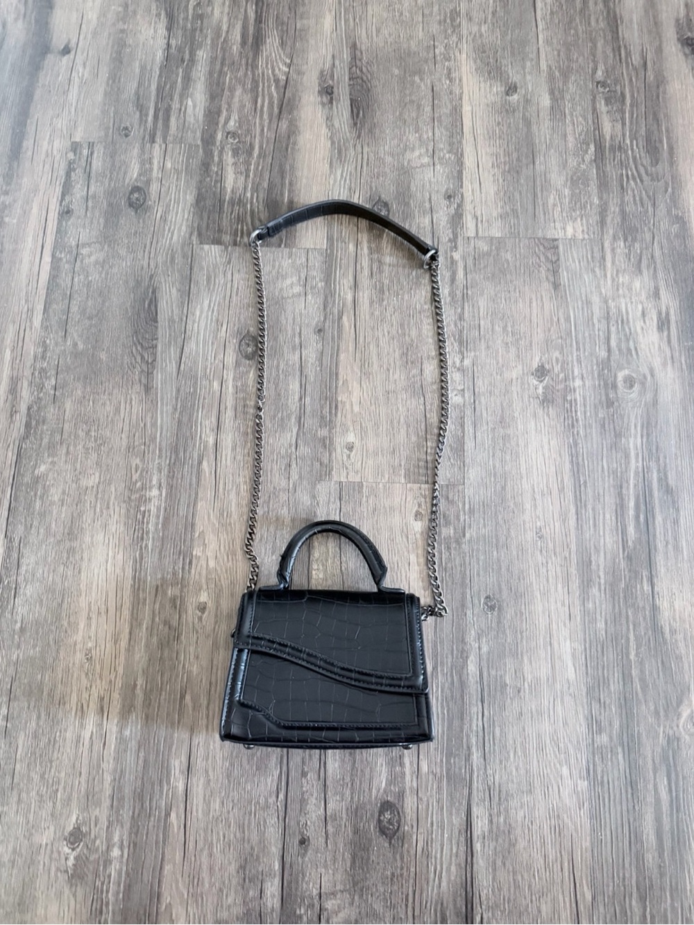Zara Black Croc-Effect Mini Top-Handle Crossbody